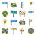 Road junctions and signs and other web icon in cartoon style.Pedestrian crossings and signs icons in set collection. Royalty Free Stock Photo