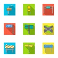 Road junctions and signs and other web icon in flat style.Guides and signs of traffic icons in set collection.