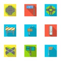 Road junctions and signs and other web icon in flat style.Guides and signs of traffic icons in set collection.