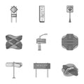 Road junctions and signs and other web icon in monochrome style.Guides and signs of traffic icons in set collection.