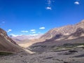 Road from Khardungla pass to Nubra valley, Ladakh, India Royalty Free Stock Photo