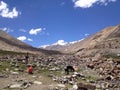 Road from Khardungla pass to Nubra valley, Ladakh, India Royalty Free Stock Photo