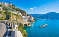 Road leading along Amalfi coast to small town Atrani in province of Salerno, Campania region, Italy Royalty Free Stock Photo