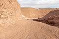 Road leading down to the deep blue Hidden Lake near the Timna park,surrounded by mountains near Eilat city, Arava Valley, Royalty Free Stock Photo