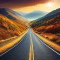 road leading to autumn mountain fictional landscape