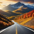 road leading to autumn mountain fictional landscape