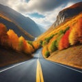 road leading to autumn mountain fictional landscape