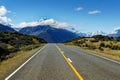 The road leading to Mount Cook Village, Mt Cook in the background, south island, Aotearoa / New Zealand Royalty Free Stock Photo