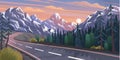 Road Leading To Mountains Natural Landscape Vector