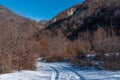 Road leading to the ruins of the ancient Javanshir fortress, located in Shahdag National Park, Azerbaijan Royalty Free Stock Photo