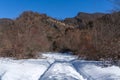 Road leading to the ruins of the ancient Javanshir fortress, located in Shahdag National Park, Azerbaijan Royalty Free Stock Photo