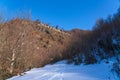 Road leading to the ruins of the ancient Javanshir fortress, located in Shahdag National Park, Azerbaijan Royalty Free Stock Photo