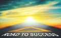 road lead to success with green golden sky as a goal for business successs concept