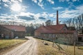 Road leads to the old vodka distillery buildings.