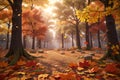 a road with leaves that has fallen from the trees Autumn Serenity Exploring Vibrant Leaves Amidst