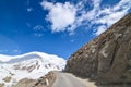 On the road in Leh Ladakh landscape.Khardung La pass.Road on snow mountain in northern India. Royalty Free Stock Photo