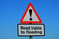 Road liable to flooding sign Royalty Free Stock Photo