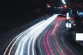 Road with light trails in city, motion blur effect. Night life Royalty Free Stock Photo
