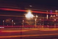Road with light trails in city, motion blur effect. Night life Royalty Free Stock Photo