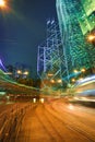 Road light trails on streetscape buildings backgrounds in HongKong