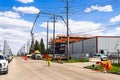 Road line closure during concrete pumping at LRT consctruction site Royalty Free Stock Photo