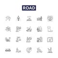 Road line vector icons and signs. Street, Asphalt, Path, Freeway, Pavement, Highway, Thoroughfare, Byway outline vector