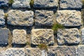 Road lined with rough rough gray stone as background or texture. Royalty Free Stock Photo