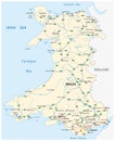 Road map of the British territory of wales