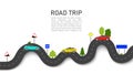 Road map with car location. Roadmap of trip or journey. Winding way race on highway with taxi. Infographic and guidance for summer