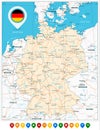 Road map of Germany and colored map pointers Royalty Free Stock Photo