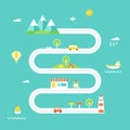 Road Map Illustration. Travel and Recreation Concept. Flat Design