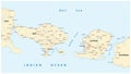 Road map of Indonesian Lesser Sunda Islands Bali and Lombok