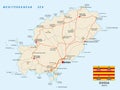 Road map of the Spanish Mediterranean Sea Eivissa with flag