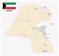 Road map of the state Kuwait with flag