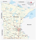 Road map of the US American State of Minnesota Royalty Free Stock Photo