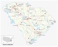 Road map of the US American State of south carolina