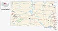 Road map of the US American State of South Dakota