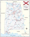 Road map of the US state of Alabama with flag Royalty Free Stock Photo