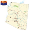 Road map of the US state arizona with flag