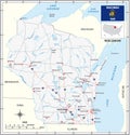 Road map of the US state of Wisconsin with flag Royalty Free Stock Photo