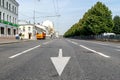 A road marking arrow on asphalt in the empty street. Royalty Free Stock Photo