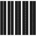 Road marking lines. Directional lane stripes. Black asphalt pattern. Vector road symbol. Royalty Free Stock Photo