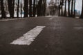 Road marking separating lanes on the asphalt