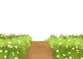 Road. Meadow with wildflowers. illustration. Grass close-up. Green landscape. Isolated. Cartoon style. Flat design Royalty Free Stock Photo
