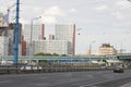 Road in Moscow, cars, bridge and new buildings