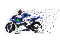 Road motorcycle racing, low polygonal vector illustration. Side view motorbike