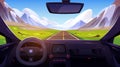 Road in mountain valley view from car windshield Royalty Free Stock Photo