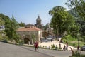 Road in the mountains leading to the monastery of Haghartsin, surrounded by dense forest in the village of Gosh, near the town of