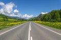 Road mountains sky asphalt flowers