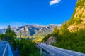 Road and mountains on sunset Sankt Moritz, Maloja Grisons Switze